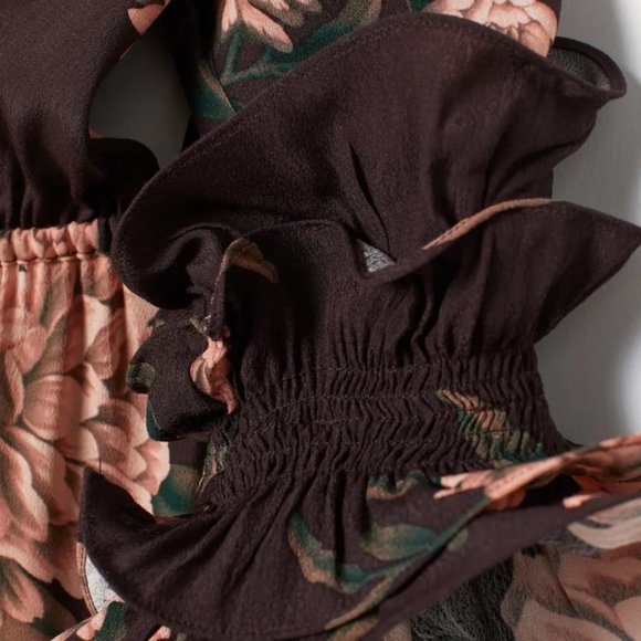 Johanna Ortiz x H&M Creped Ruffled Dress in Dark Brown Wild Roses XS - Picture 4 of 6